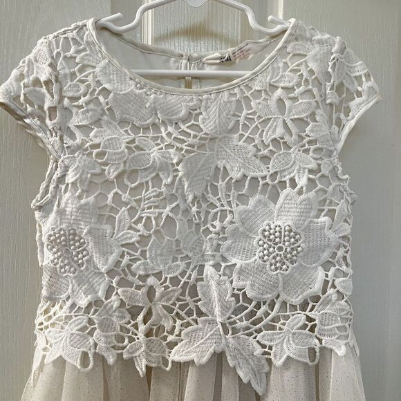 H&M Cream Floral Lace and Tulle Dress Gold Glitter Holiday Girls Size 8-9 - Picture 5 of 13